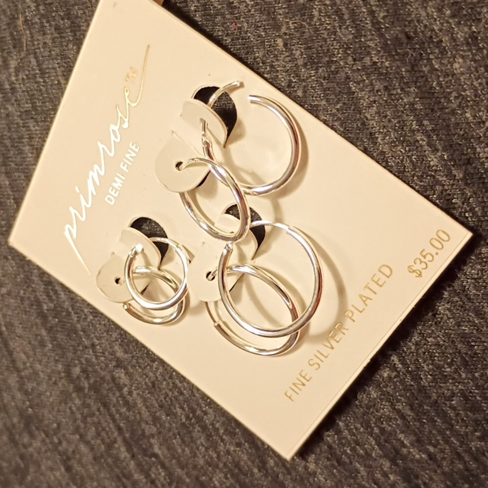 Silver Hoop Earrings Set